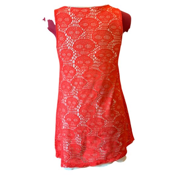 Audrey 3+1 Red Lace Skull Patterned Mini Dress w/ Ivory Lining Size M - Picture 6 of 9